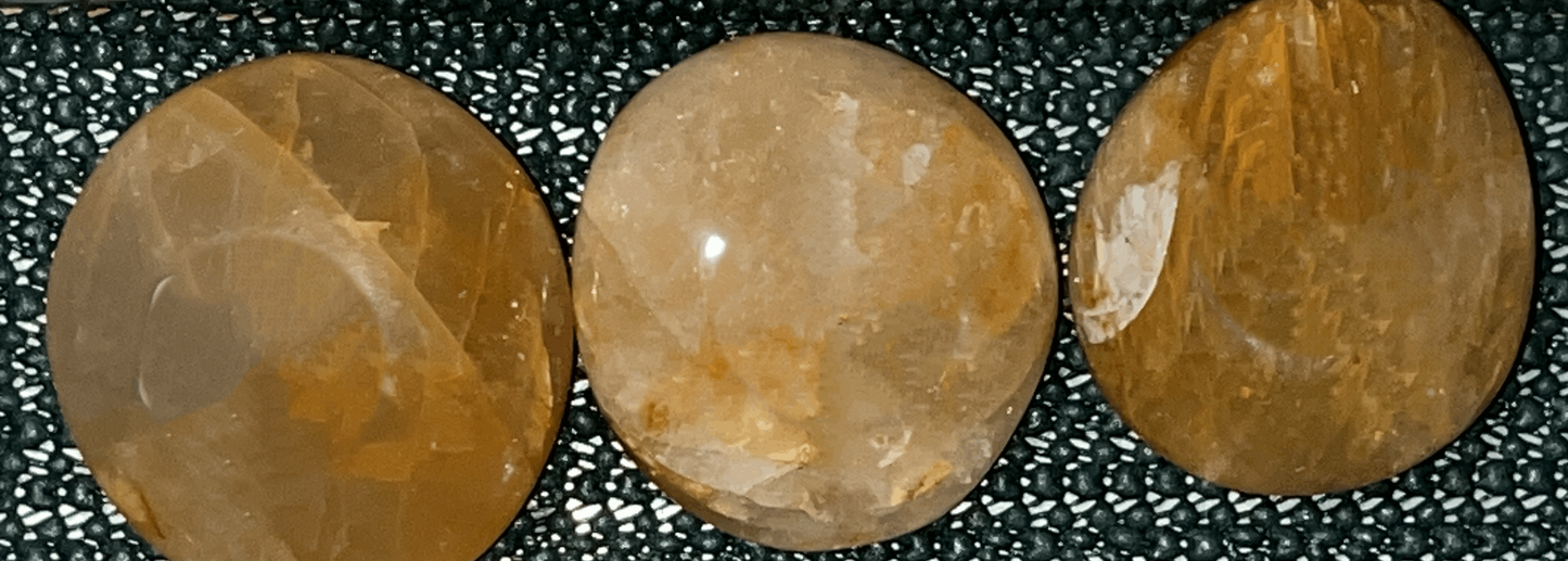 Golden Healer Palm Stones, high quality. Healing, spiritual growth, energy balancing, clearing blockages, promoting well-being and clarity.