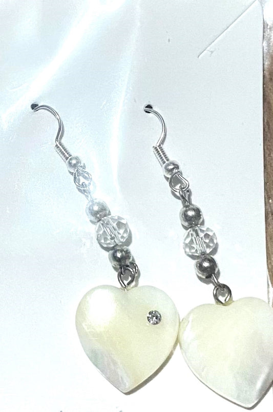 Natural seashell heart long dangle hook earrings- Handmade