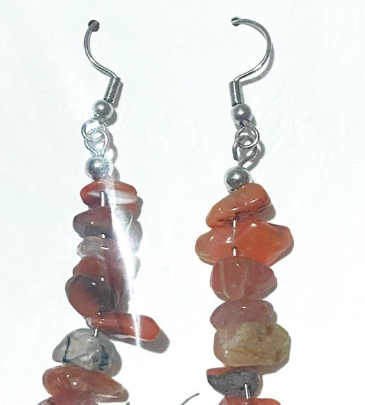 Carnelian crystal gravel  chips dangle handmade hook earrings