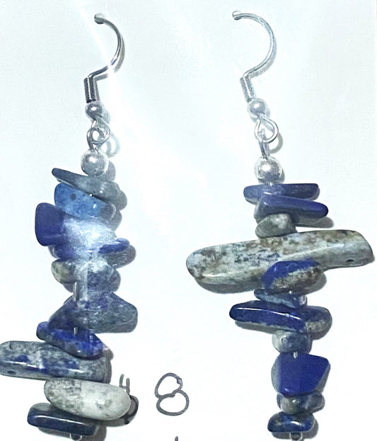 Lapis Lazuli crystal gravel chips dangle handmade hook earrings