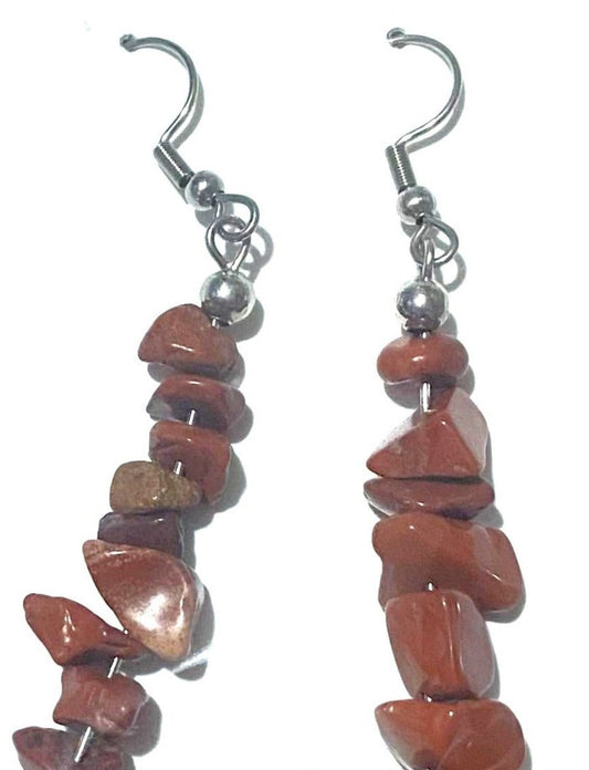 Red Jasper  crystal gravel chips dangle handmade hook earrings