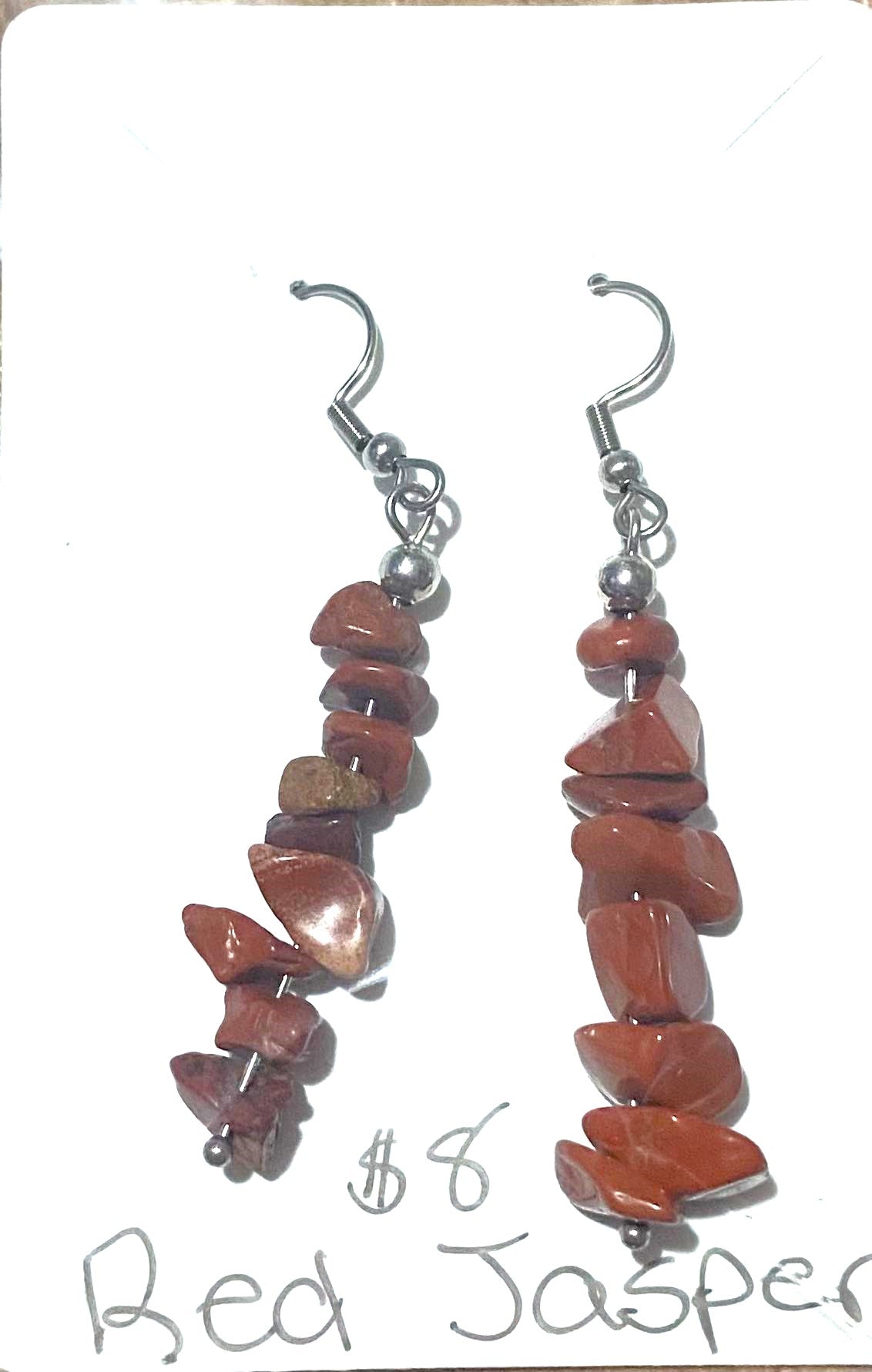 Red Jasper  crystal gravel chips dangle handmade hook earrings