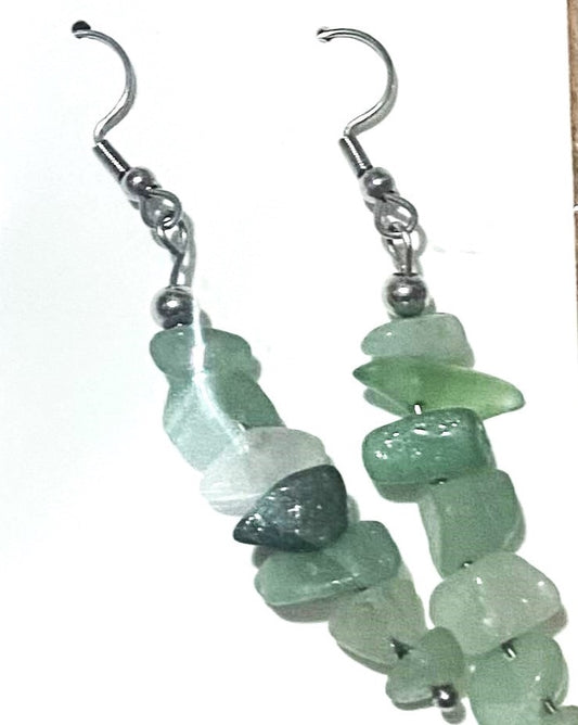 Green Aventurine crystal gravel chips dangle handmade hook earrings