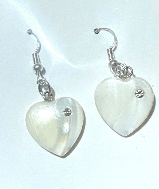 Natural seashell heart dangle hook earrings- Handmade