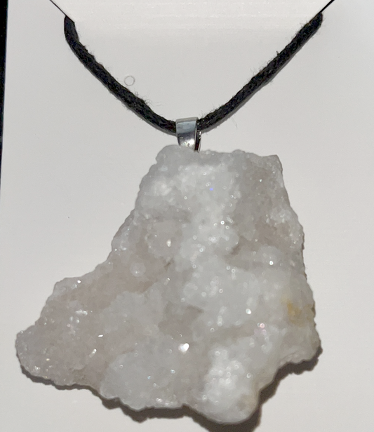 Raw Clear Quartz Geode specimen necklace pendant with chain