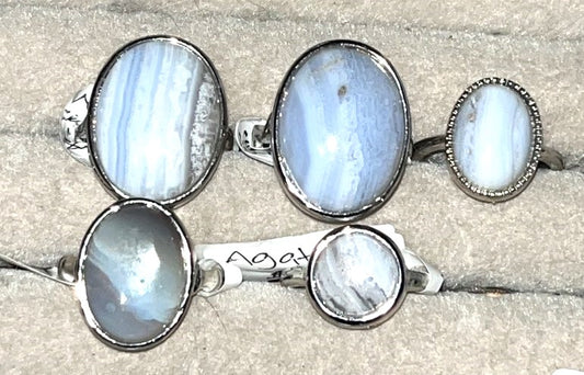 Natural Blue Lace Agate large adjustable statement rings!