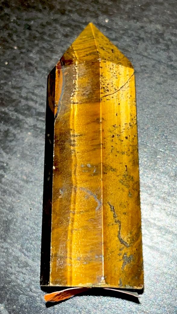 Super flashy Tiger's eye crystal tower point. Confidence, strength, abundance, protection, courage, luck, and grounding