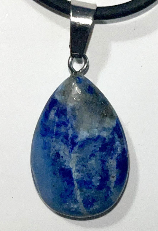 Lapis Lazuli teardrop pendant with rope chain necklace.  Wisdom, communication,  truth, stress release, wisdom and enlightenment, communication