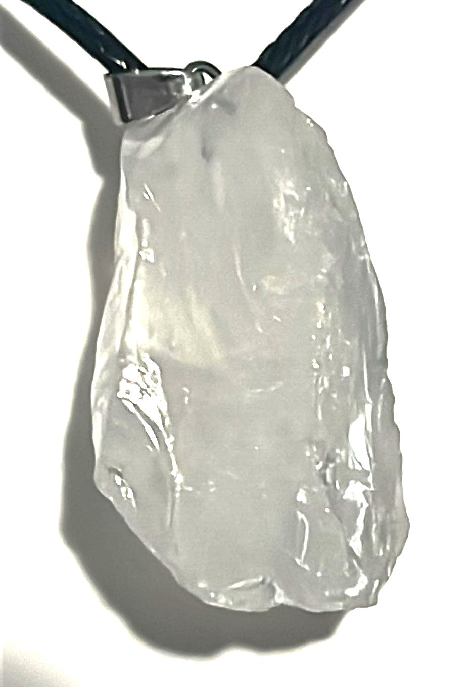 Raw Clear Quartz specimen pendant with rope chain necklace.  Clarity and energy-amplifying properties.