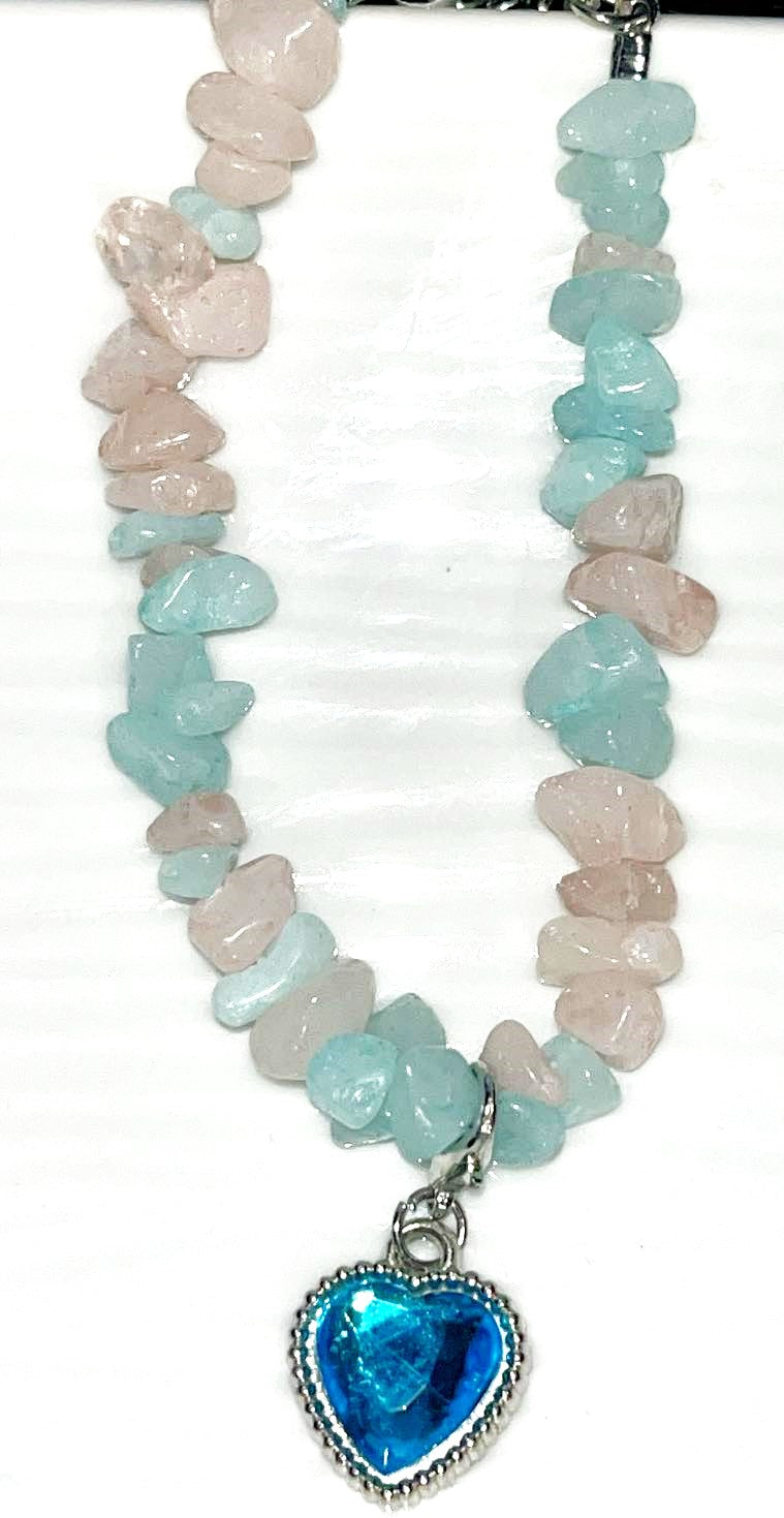 Crystal chip gravel bracelets with adjustable chain closure. Carnelian, Howlite, Morganite, Green Aventurine, Blue Aventurine, Labradorite