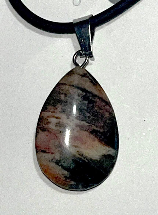 Rhodonite teardrop pendant necklace. Enhance love, balance, and self-awareness, emotional healing, balance emotions, and support self-discovery