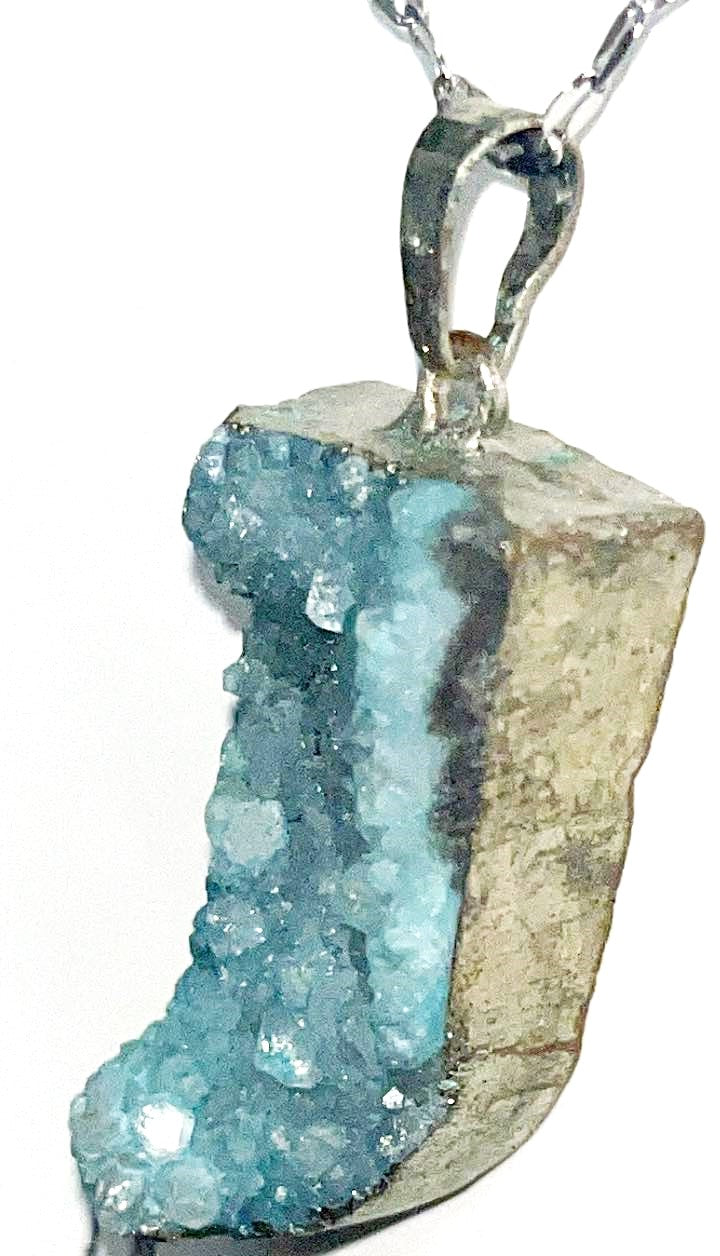 Raw Dyed blue Quartz specimen pendant with rope chain necklace.  A Gift of Tranquility and Beauty