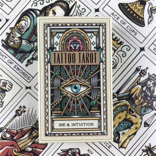 Tattoo Tarot is a beautifully illustrated set of 78 Oracle tarot cards featuring vintage tattoo designs with digital guidebook