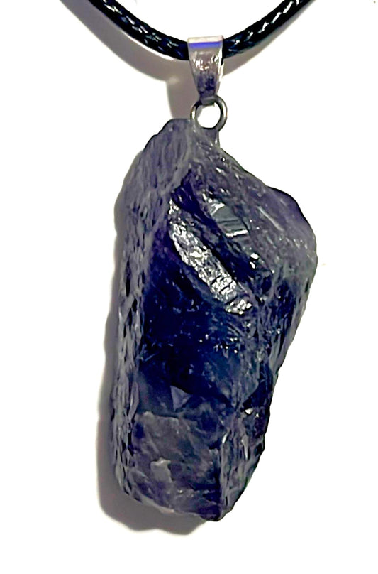 Dark Raw Amethyst Specimen Pendant with Rope Chain Necklace