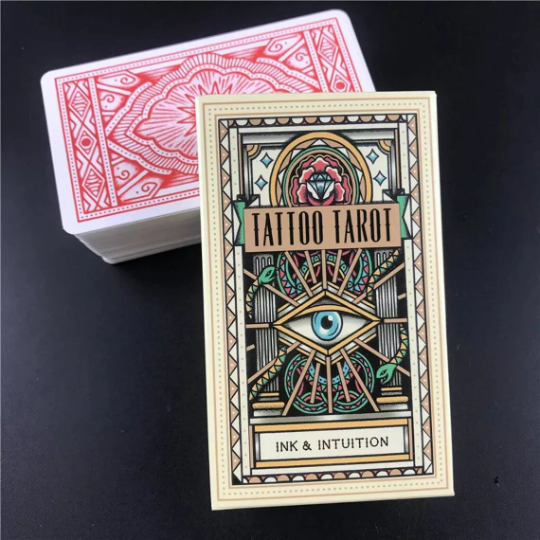 Tattoo Tarot is a beautifully illustrated set of 78 Oracle tarot cards featuring vintage tattoo designs with digital guidebook