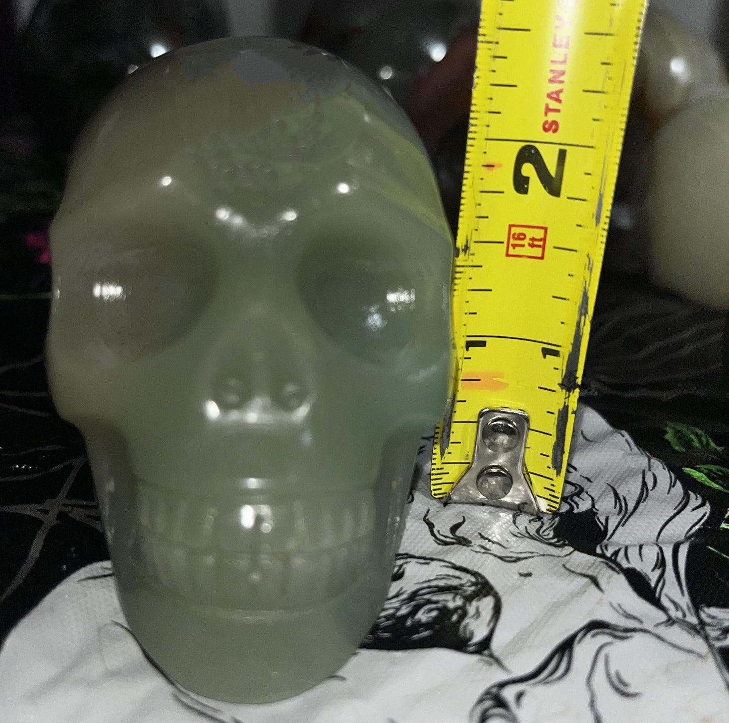 Green Aventurine high quality Crystal skull carving. Looks like candy apple colors!