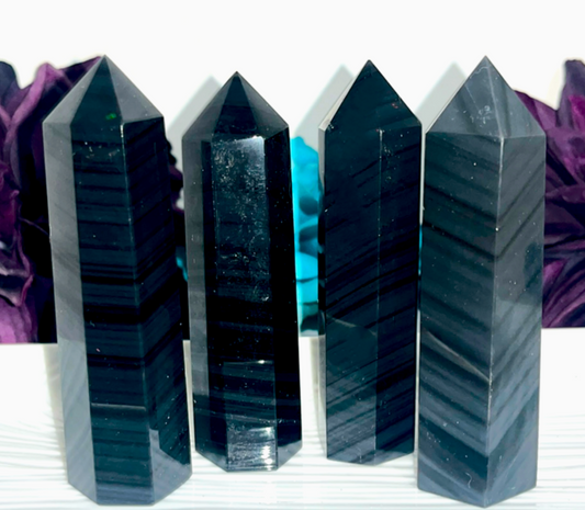 Banded Obsidian crystal point tower with beautiful banding
