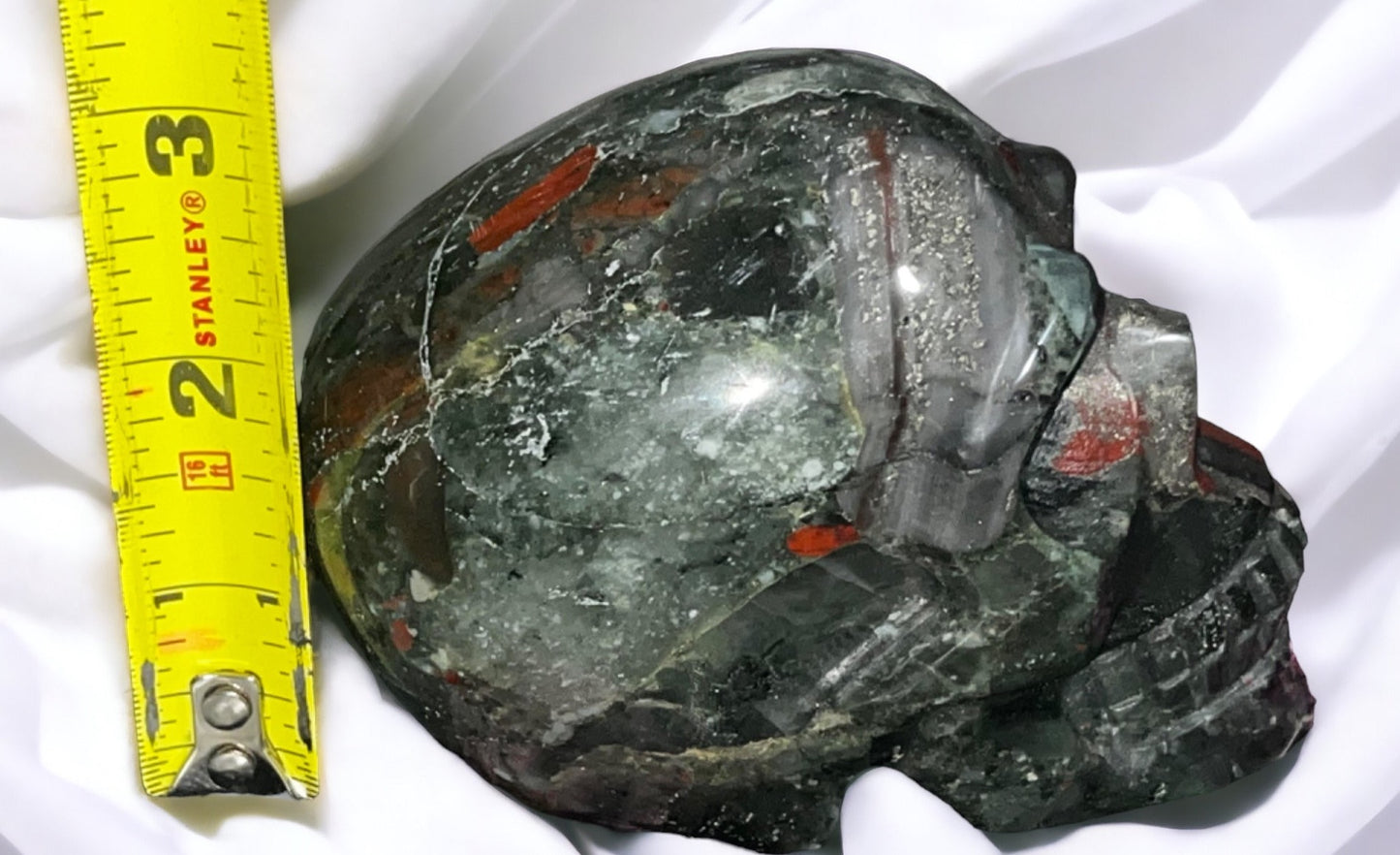 Natural Bloodstone Large skull carving with pyrite inclusion. High quality, 1 lb, 9 oz
