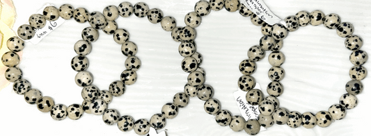 Dalmatian Jasper crystal 8mm bead bracelet- Brings Happiness and Joy!