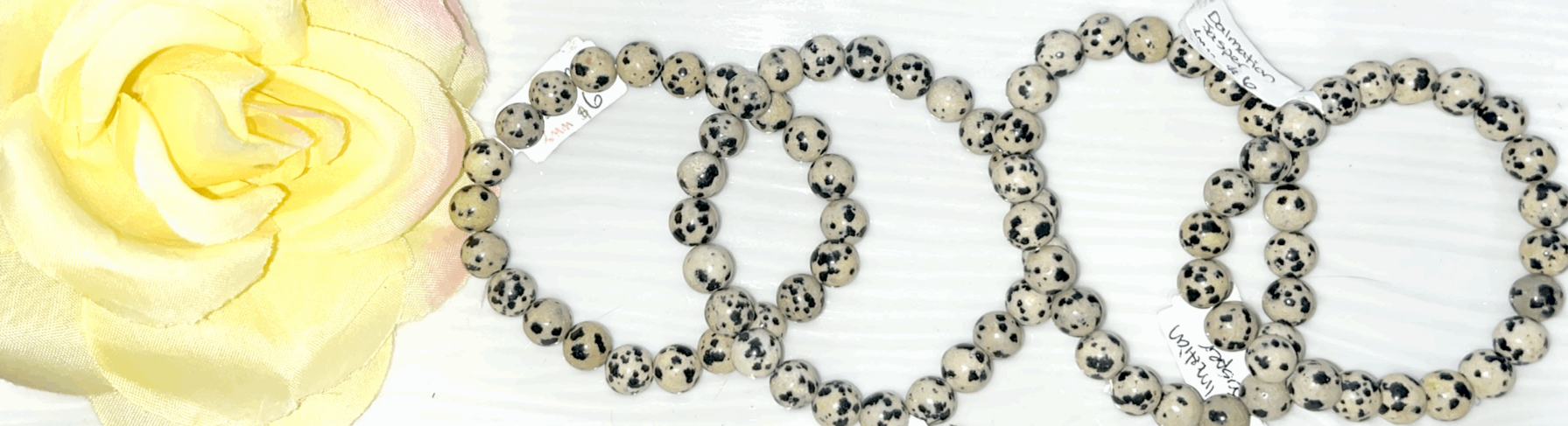 Dalmatian Jasper crystal 8mm bead bracelet- Brings Happiness and Joy!