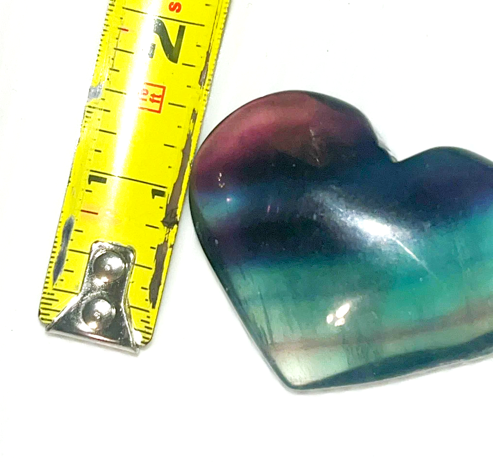 Medium Rainbow Fluorite- Green, teal & purple striped crystal heart carving. Beautiful colors! Brings focus, and peace