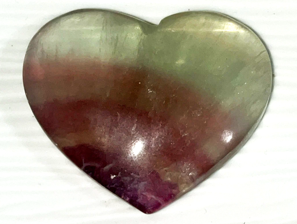 Large yellow and purple Rainbow Fluorite crystal heart carving  Beautiful colors! Brings focus, and peace