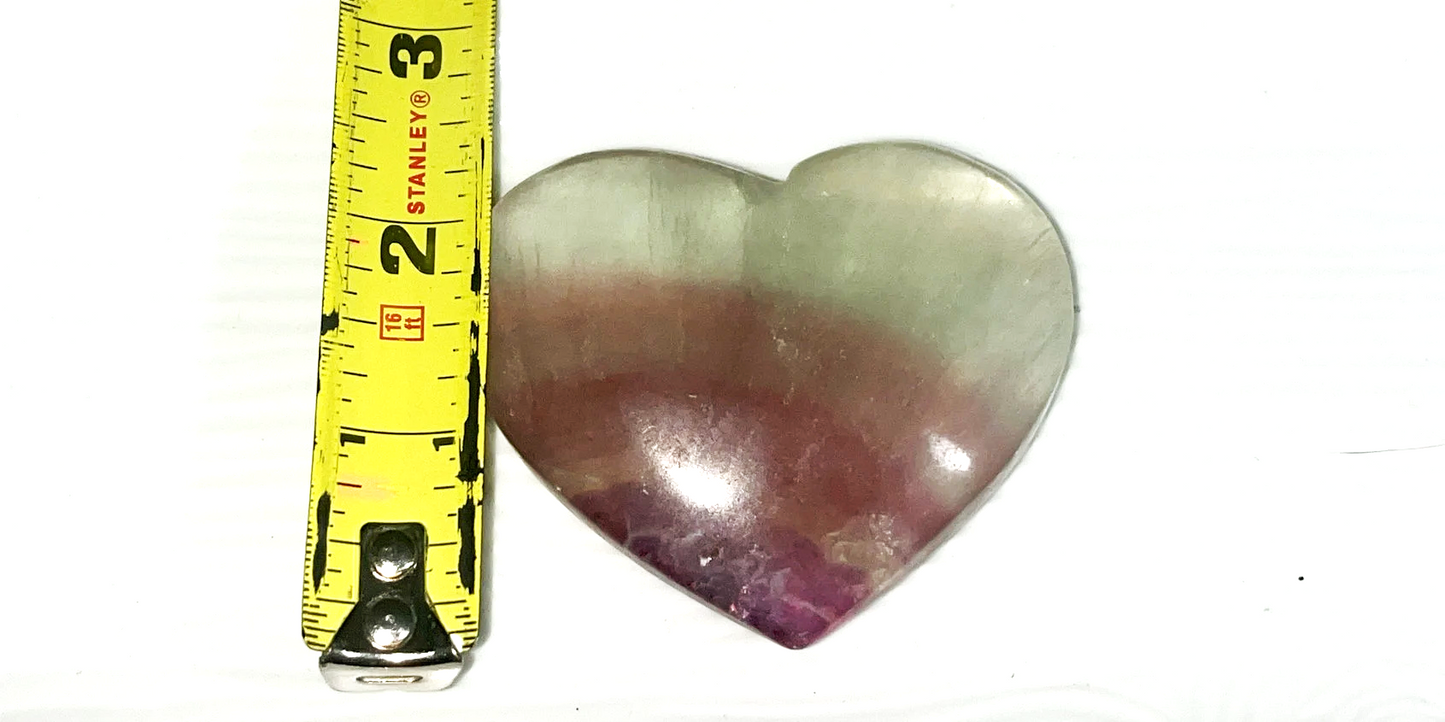 Large yellow and purple Rainbow Fluorite crystal heart carving  Beautiful colors! Brings focus, and peace