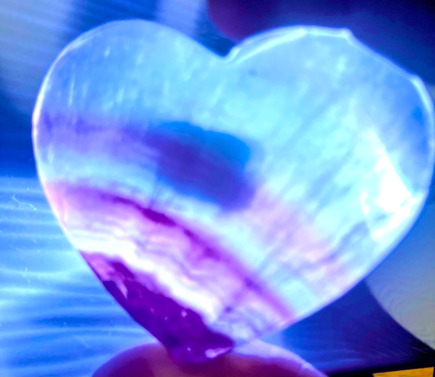 Large yellow and purple Rainbow Fluorite crystal heart carving  Beautiful colors! Brings focus, and peace