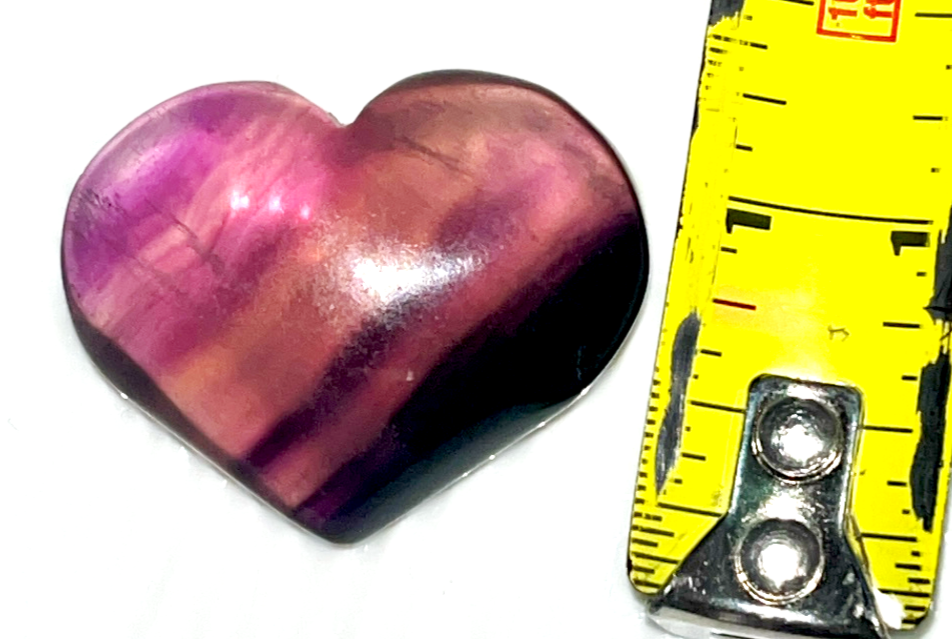 Small Purple Rainbow Fluorite striped crystal heart carving. Beautiful colors! Brings focus, and peace