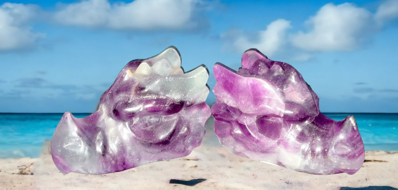 Stunning Colorful rainbow Fluorite small dragon heads. Amazing colors!