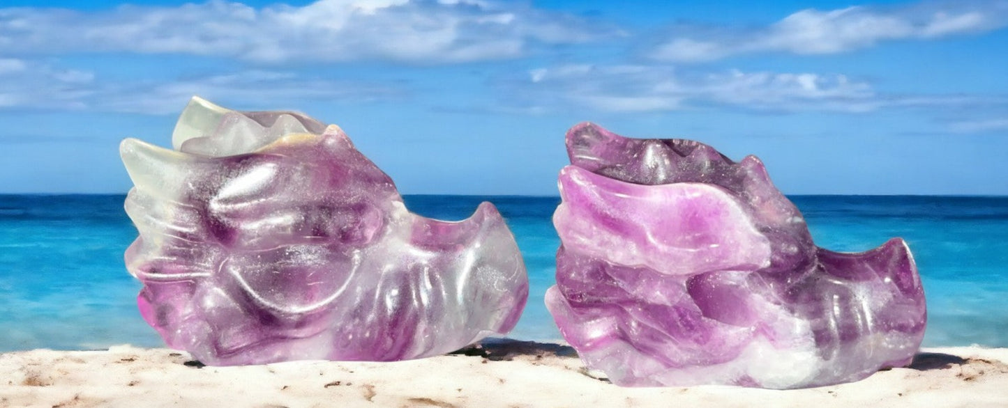 Stunning Colorful rainbow Fluorite small dragon heads. Amazing colors!