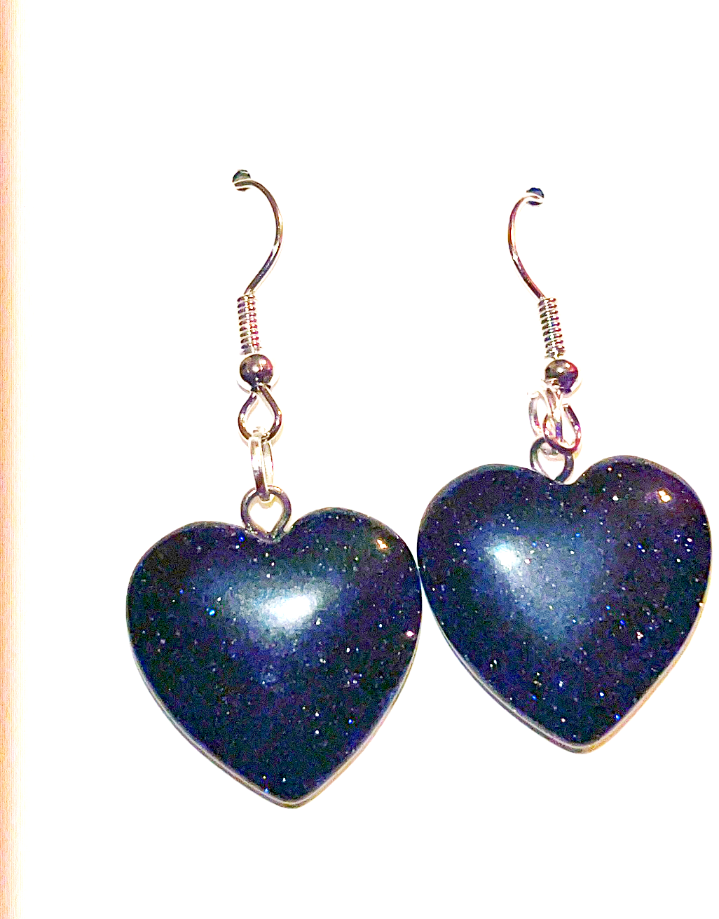 Mini crystal heart dangle hook earrings in Carnelian, Blue Sandstone, Picture Stone, and Mahogany Obsidian. 0.75 x 0.75 inches.