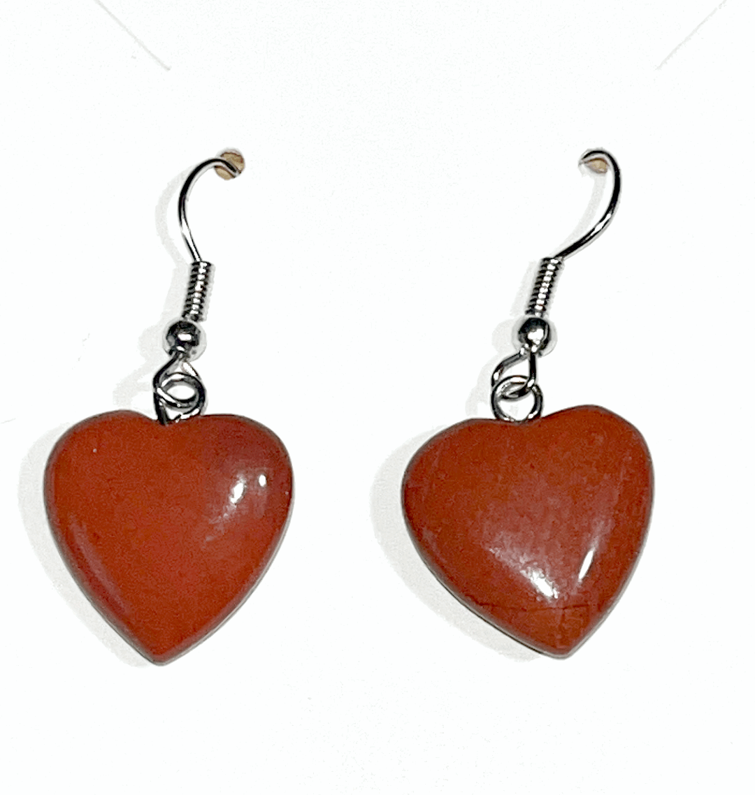 Crystal heart dangle hook earrings- 0.5 inches, Apatite, Red Jasper, Rose Quartz, Dalmation, Labradorite, Howlite, Quartz