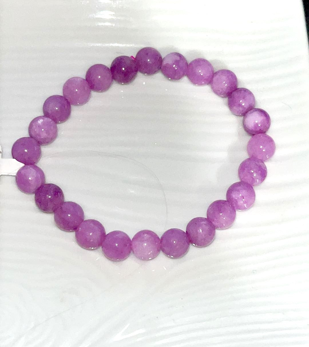 Kunzite 7mm elastic crystal beaded bracelet- Discover peace, serenity, balance, trauma recovery, and deep emotional healing. High quality