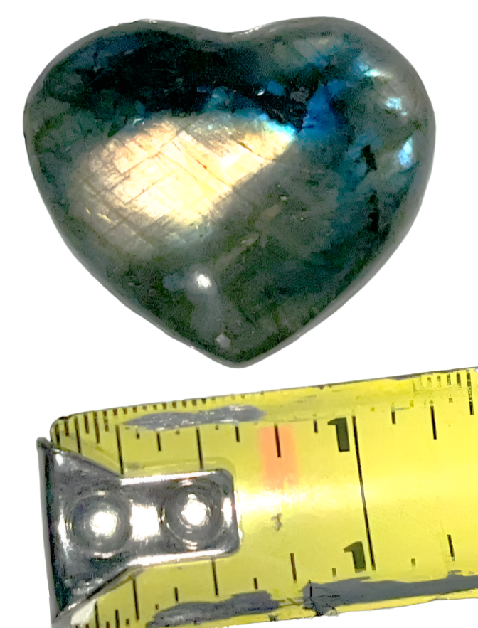 AA Labradorite crystal hearts with strong multi color rainbow flash. Good for Spiritual growth, peace, comfort, stress release, and healing