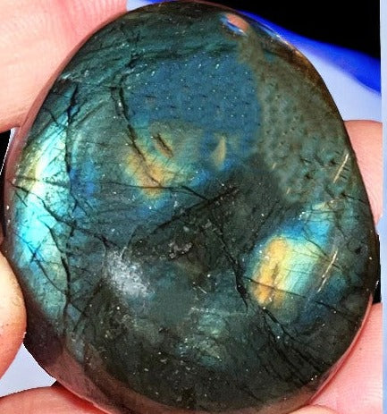 Amazing Labradorite palm stones with VERY strong blue, yellow, and red flash!