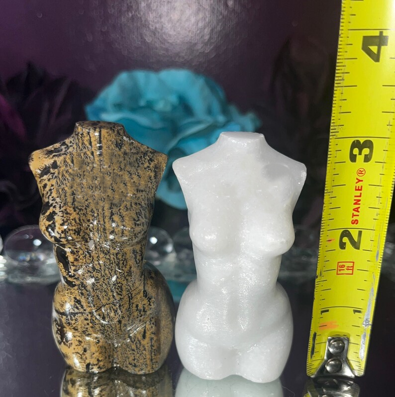 Natural leopard print Picture Stone and Calcite goddess lady female body crystal carving