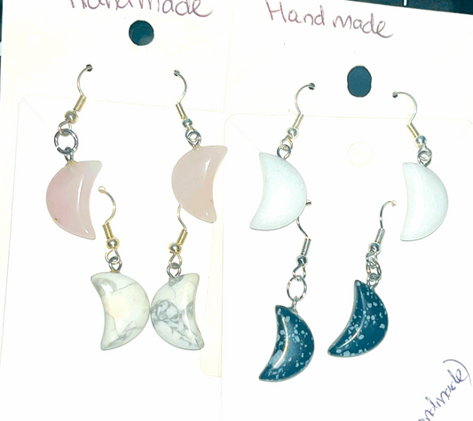 Assorted Crystal moon dangle hook earrings- Handmade natural materials.
