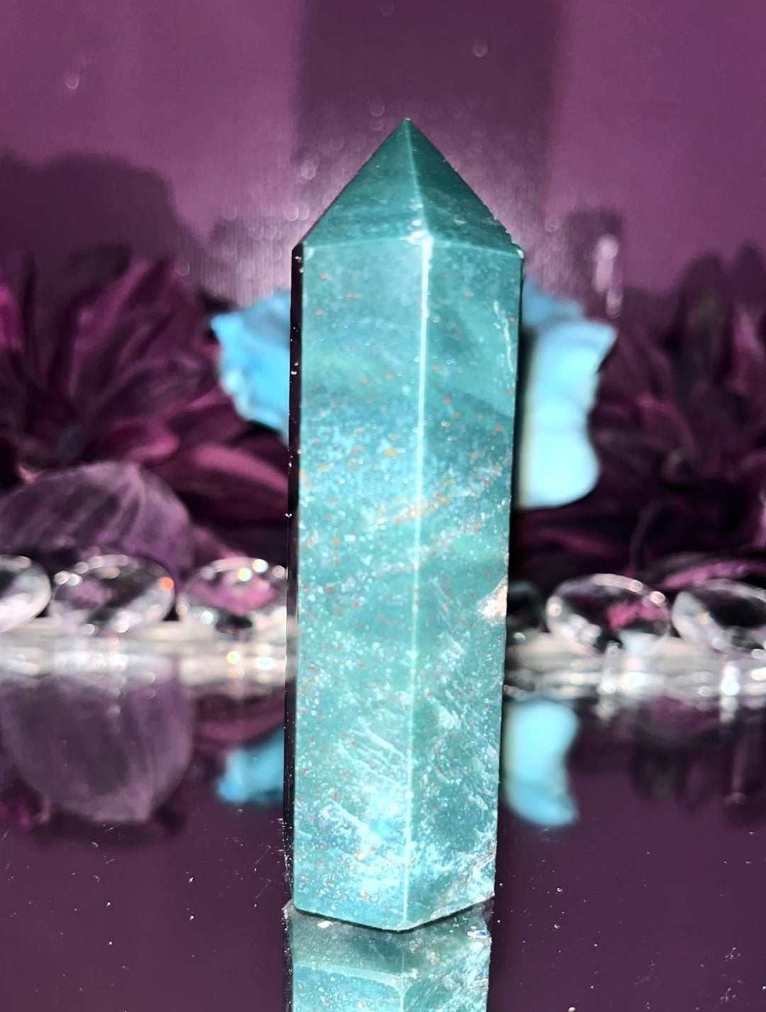 Natural Moss Agate crystal tower point for strong healing, stability, emotional balance, grounding #MossAgate