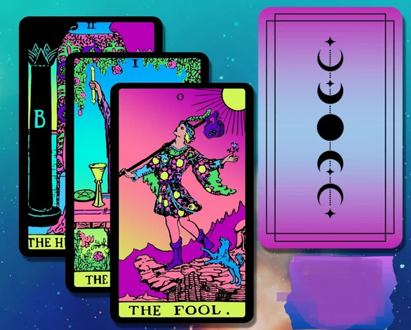 Neon Rider Waite Tarot Deck with Hot Pink and Neon Purple Design, 78 Small Modern recolored Oracle cards for Divination and Fortune Telling (Copy)