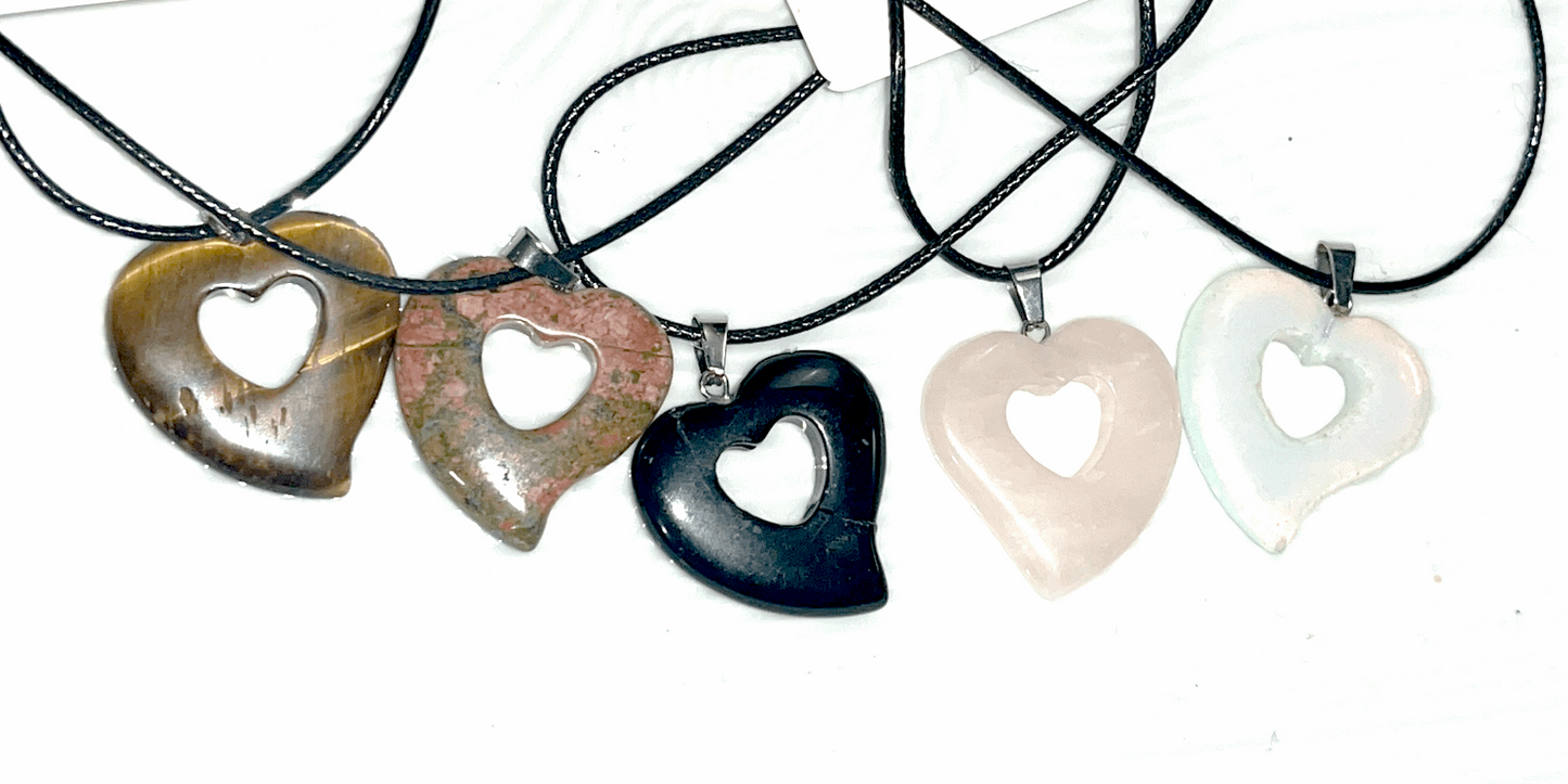 Crystal open heart pendants with  included rope chain necklace. Good quality stones! Open heart means receive the giver's love and affection