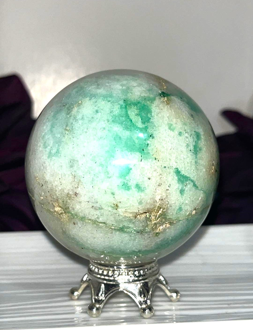 RARE 65mm & 53 mm Phoenix Stone sphere, the 'Compassion stone', combo of Chrysocolla, Malachite and Turquoise. Emotional healing, happiness