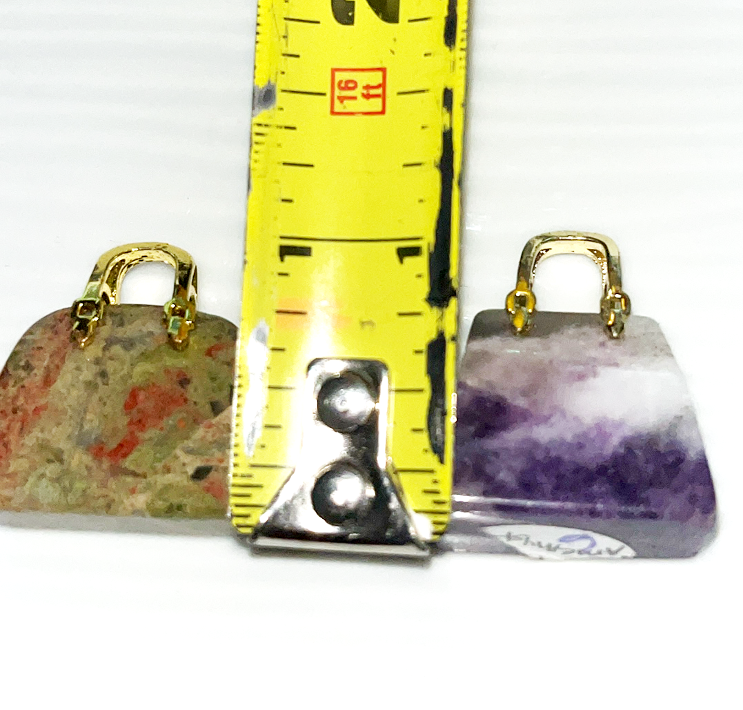 Crystal mini purse hand bag suitcase carvings in Amethyst, Pink Mangano Calcite, Sodalite, Agate,Unakite,Mahogany & Obsidian