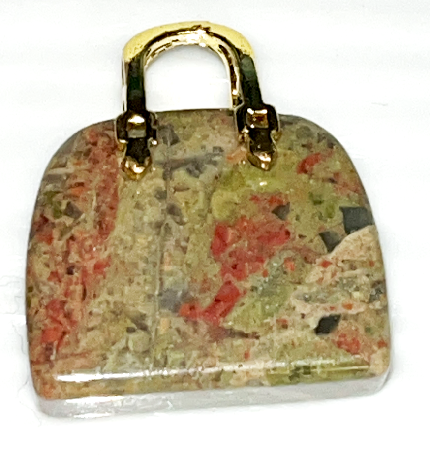 Crystal mini purse hand bag suitcase carvings in Amethyst, Pink Mangano Calcite, Sodalite, Agate,Unakite,Mahogany & Obsidian