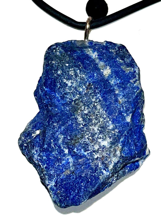 Raw Lapis Lazuli specimen  pendant with rope chain necklace.  Wisdom, communication, truth