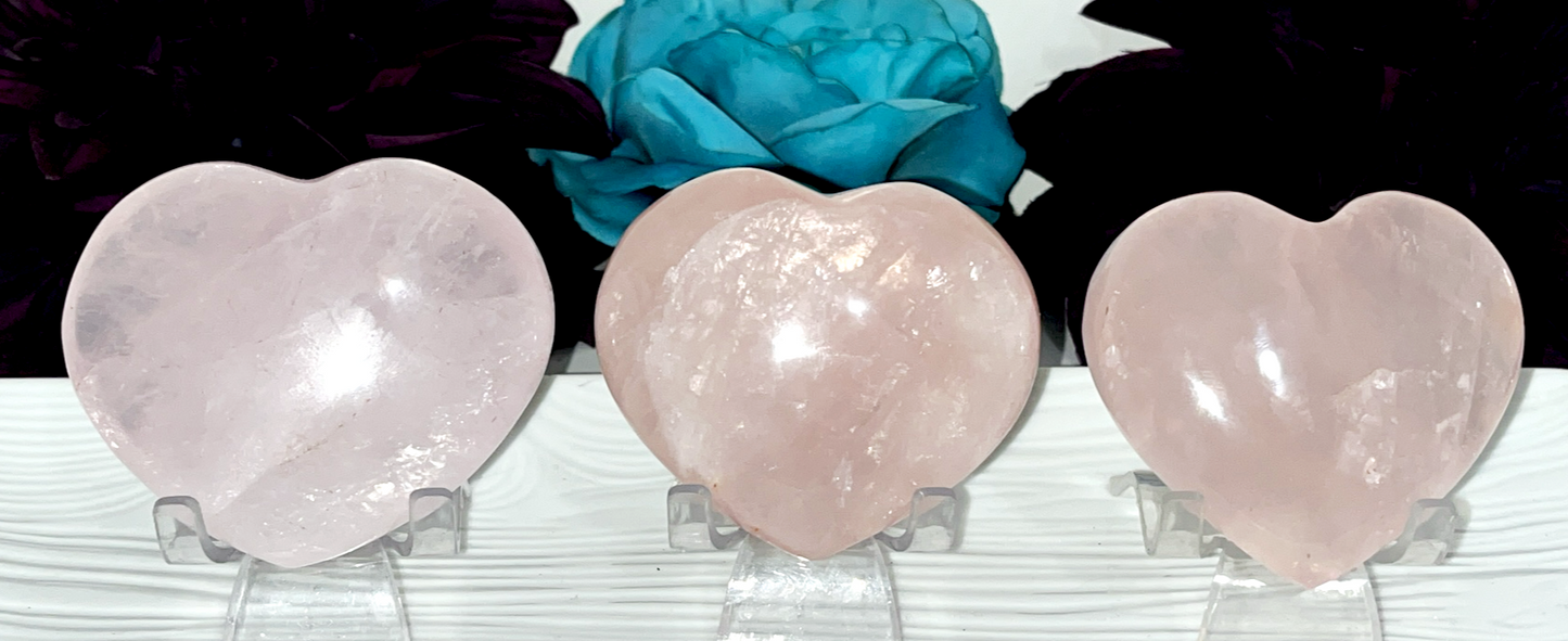 Big AA Quality Rose Quartz Crystal puffy hearts with beautiful rainbow flash.