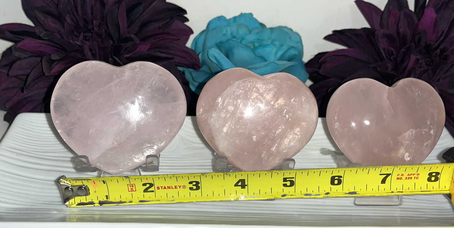 Big AA Quality Rose Quartz Crystal puffy hearts with beautiful rainbow flash.