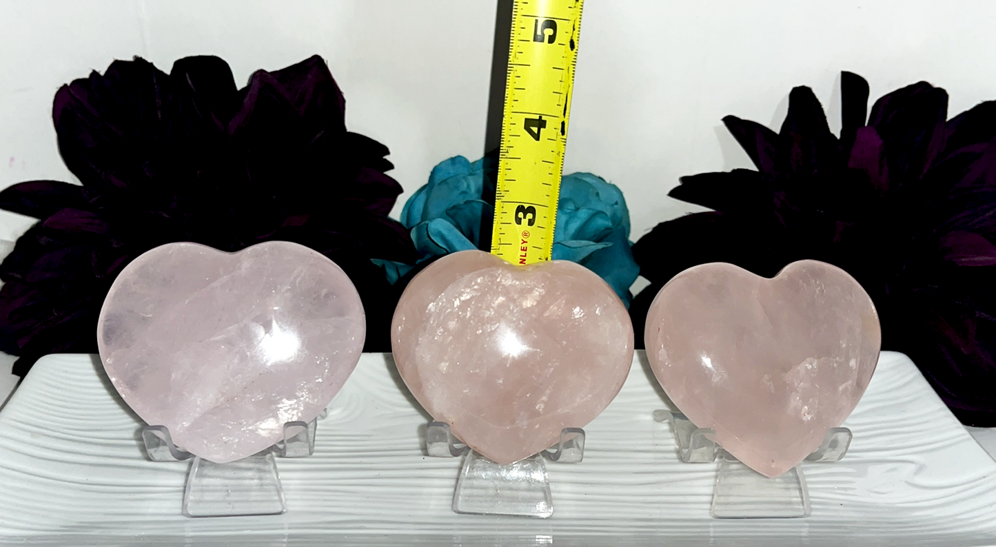 Big AA Quality Rose Quartz Crystal puffy hearts with beautiful rainbow flash.