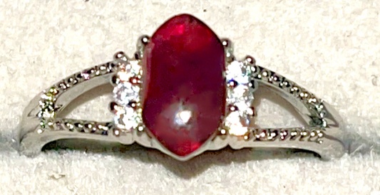 Ruby crystal ring. Natural gemstone. Adjustable silver band. Symbolizing passion, love, and vitality. Valentine's Day gift July birthstone