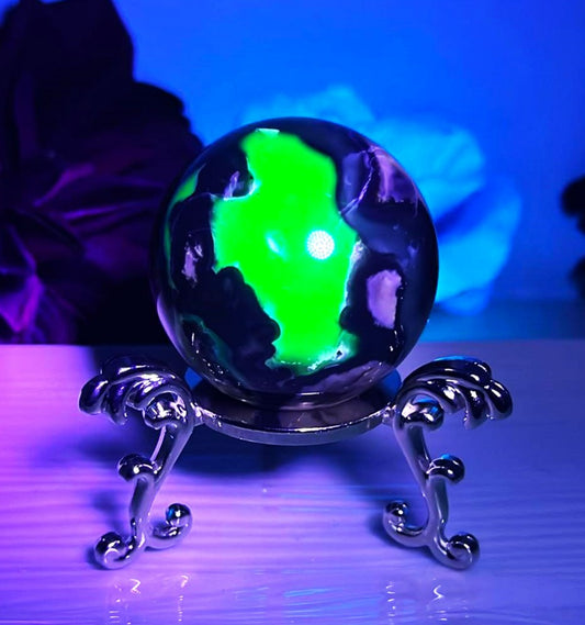 RARE UV Reactive Volcano Agate crystal 49 mm sphere. Grounding and stabilizing energies, strength & balance